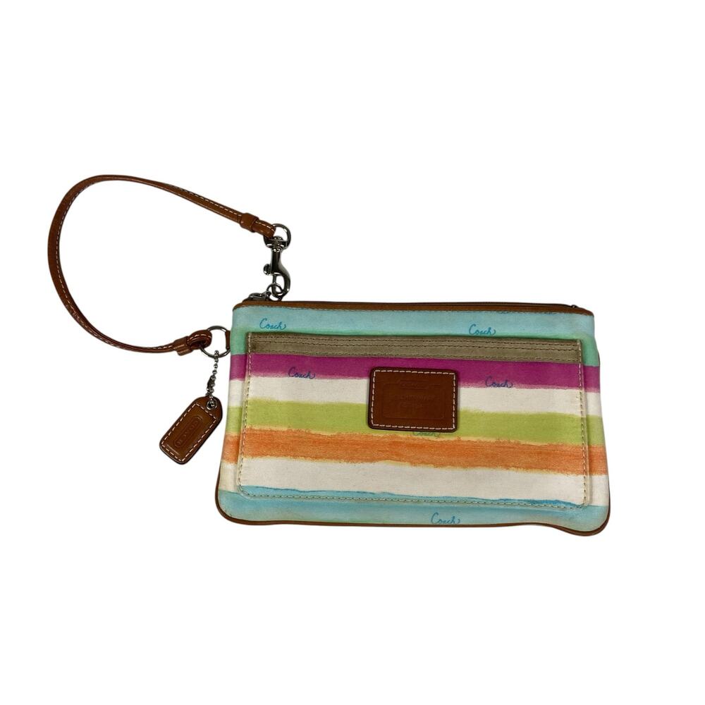 Coach Wristlet Vintage Color Stripe Canvas Multicolor